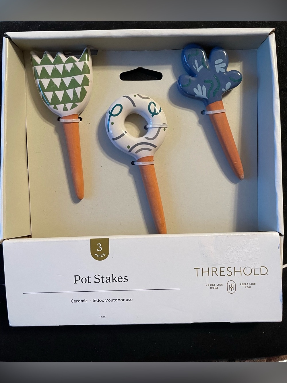 Threshold Plant Pot Stakes 3pc ceramic Boho New